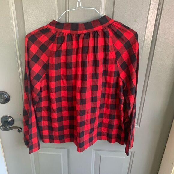 NWT Madewell Red and Black Buffalo Check Tie Front Top size S - Picture 3 of 4